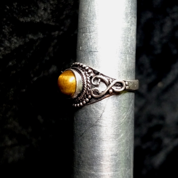 121 Tiger Eye Silver Gemstone Ring size 7.5 stamped 925 shipping sale - Picture 5 of 8